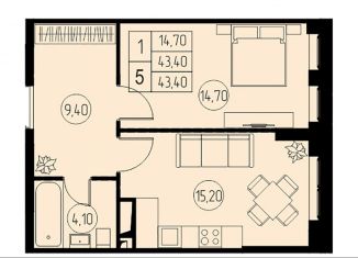 Продам 1-ком. квартиру, 43.4 м2, Пушкино