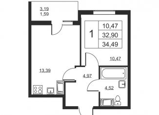 Продам 1-ком. квартиру, 34.5 м2, Ленинградская область