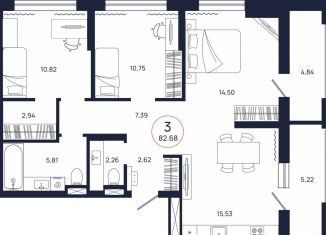 3-ком. квартира на продажу, 82.9 м2, Тюменская область