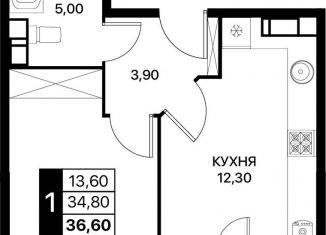 Однокомнатная квартира на продажу, 36.6 м2, Ростов-на-Дону, Первомайский район