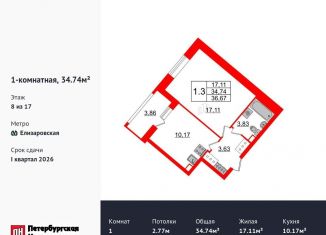 Продается однокомнатная квартира, 34.7 м2, Санкт-Петербург, Невский район