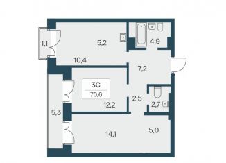 Продается трехкомнатная квартира, 70.6 м2, Новосибирск, ЖК Расцветай на Красном