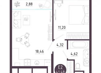 Продажа 1-комнатной квартиры, 41.5 м2, Рязань