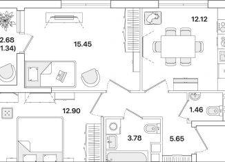 Продам двухкомнатную квартиру, 52.7 м2, Санкт-Петербург, метро Академическая