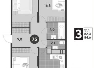 Продается 3-комнатная квартира, 84.6 м2, Омская область