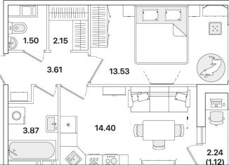 Продам однокомнатную квартиру, 40.2 м2, Санкт-Петербург, метро Академическая