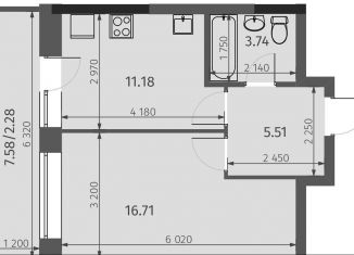 Продается однокомнатная квартира, 39.4 м2, Казань, жилой комплекс Яратам, к1