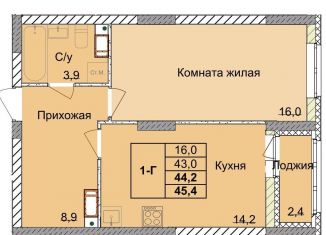 Продается 1-комнатная квартира, 44.2 м2, Нижегородская область, 1-я Оранжерейная улица, 16