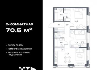 2-ком. квартира на продажу, 70.5 м2, Москва, ЮВАО