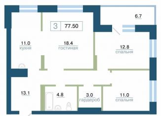 Продаю трехкомнатную квартиру, 77.5 м2, Красноярский край, улица Профсоюзов, 2