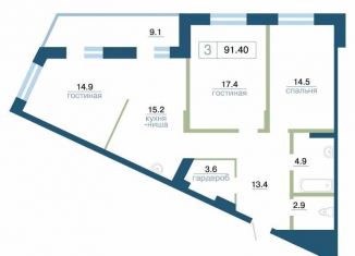 3-комнатная квартира на продажу, 89.7 м2, Красноярск, улица Профсоюзов, 1