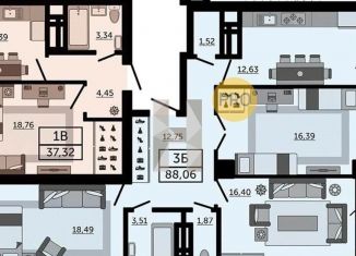 Трехкомнатная квартира на продажу, 88.1 м2, Ростов-на-Дону