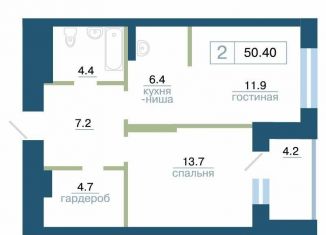 1-комнатная квартира на продажу, 50.4 м2, Красноярск, Железнодорожный район, улица Профсоюзов, 1