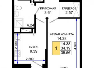 Однокомнатная квартира на продажу, 35.6 м2, Ростов-на-Дону, Октябрьский район