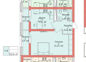 Продается квартира со свободной планировкой, 53.7 м2, Грозный, бульвар Султана Дудаева, 8А, 2-й микрорайон