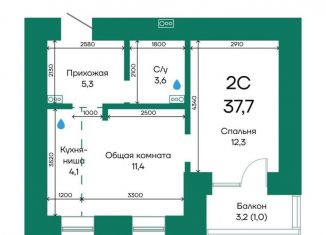 Продается 2-комнатная квартира, 37.7 м2, Алтайский край, Просторная улица, 390к2