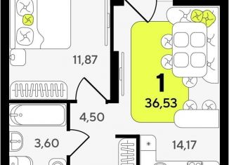 1-комнатная квартира на продажу, 36.5 м2, Тюмень