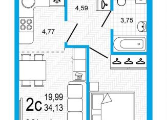 2-ком. квартира на продажу, 34.1 м2, Уфа, Дёмский район, Кустарёвская набережная, 25