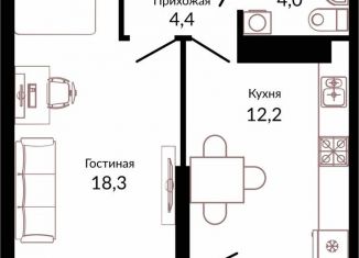 Продам 1-ком. квартиру, 41.2 м2, Краснодар, ЖК Отражение, Конгрессная улица, 43