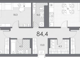 Продается 3-комнатная квартира, 84.4 м2, Тюмень