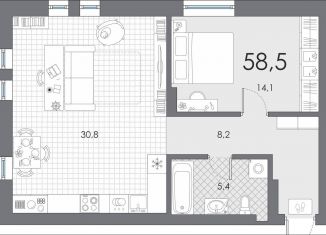 Продается 1-комнатная квартира, 58.5 м2, Тюмень