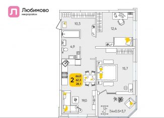 Продается двухкомнатная квартира, 65 м2, Краснодар, Прикубанский округ, микрорайон Любимово, 11/1