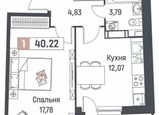 Продается 1-ком. квартира, 40.2 м2, Мурино, ЖК Авиатор