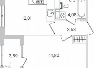 1-комнатная квартира на продажу, 36.3 м2, Пушкин