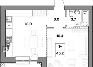 Продается однокомнатная квартира, 45.2 м2, Ярославль, улица Шевелюха, 128