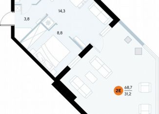 1-комнатная квартира на продажу, 68.3 м2, поселок городского типа Заозерное, улица Аллея Дружбы, 10А