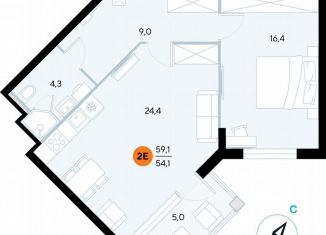 Продается 1-комнатная квартира, 59.4 м2, поселок городского типа Заозерное, улица Аллея Дружбы, 10А