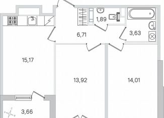 Продам 2-ком. квартиру, 57.2 м2, Пушкин