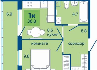 Продается однокомнатная квартира, 36.8 м2, Пермь