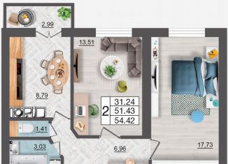 Продаю 2-комнатную квартиру, 54.4 м2, Смоленск