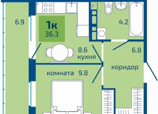 Продается 1-комнатная квартира, 36.3 м2, Пермь, Целинная улица, 59