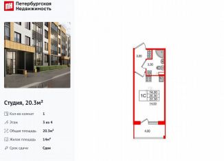 Квартира на продажу студия, 20.3 м2, посёлок Шушары, Колпинское шоссе, 129
