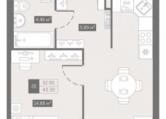 1-ком. квартира на продажу, 43.3 м2, Санкт-Петербург