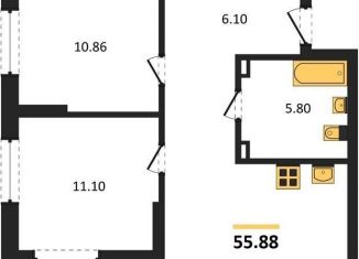 2-комнатная квартира на продажу, 55.9 м2, Екатеринбург, Ленинский район