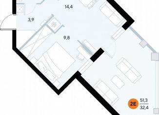 1-ком. квартира на продажу, 50.9 м2, поселок городского типа Заозерное, улица Аллея Дружбы, 10А