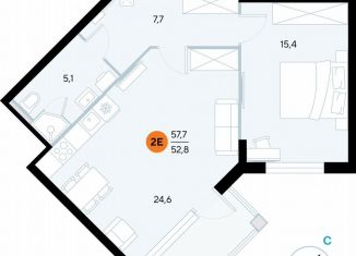 Однокомнатная квартира на продажу, 57.4 м2, поселок городского типа Заозерное, улица Аллея Дружбы, 10А