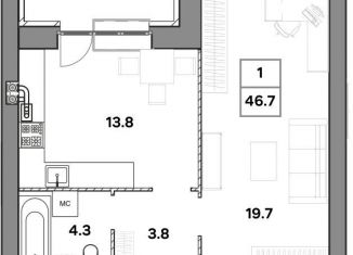 Продам 1-комнатную квартиру, 46.7 м2, Ярославль, улица Шевелюха, 128