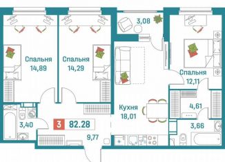 Продаю трехкомнатную квартиру, 82.3 м2, Мурино, ЖК Графика