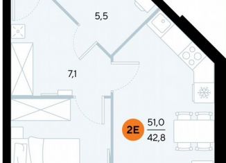 1-комнатная квартира на продажу, 50.5 м2, поселок городского типа Заозерное, улица Аллея Дружбы, 10А