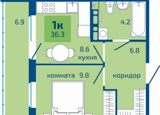 Продается 1-комнатная квартира, 36.3 м2, Пермь