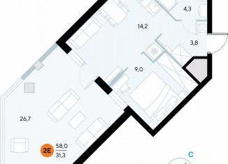 Продаю однокомнатную квартиру, 57.7 м2, поселок городского типа Заозерное, улица Аллея Дружбы, 10А