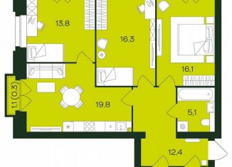 Продаю 3-ком. квартиру, 90.9 м2, Чебоксары, Чебоксарский проспект, поз5.23