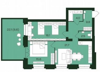 2-ком. квартира на продажу, 78.3 м2, Чебоксары, Чебоксарский проспект, поз5.21