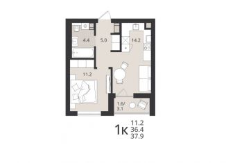 Продаю однокомнатную квартиру, 36.4 м2, Калининград