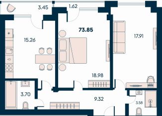 Продаю 2-комнатную квартиру, 73.9 м2, поселок городского типа Заозерное