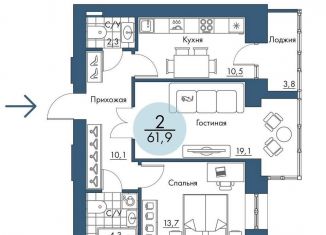 Продам 2-ком. квартиру, 61.9 м2, Красноярский край